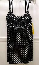Robby Len Longitude Black White Polka Dot Slimming Swimsuit Size 14 New