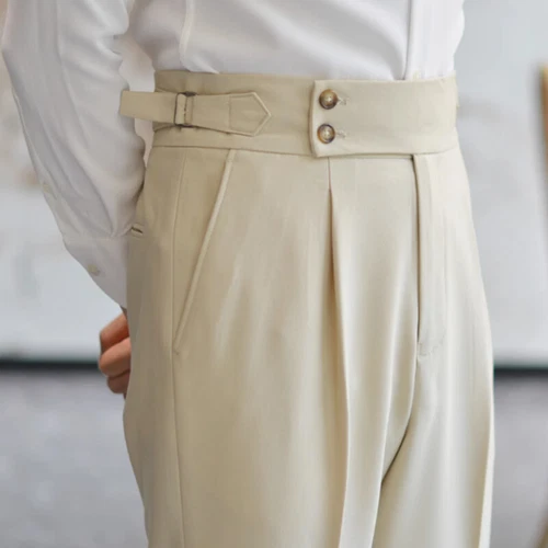 Hombres Pantalones Largos Rectos Gurkha Negocios Estilo Británico Pantalones Nápoles Cintura Alta - Imagen 17 de 26
