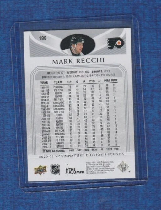 2020-21 SP Signature Edition Legends # 188 Mark Recchi - Image 2 of 2