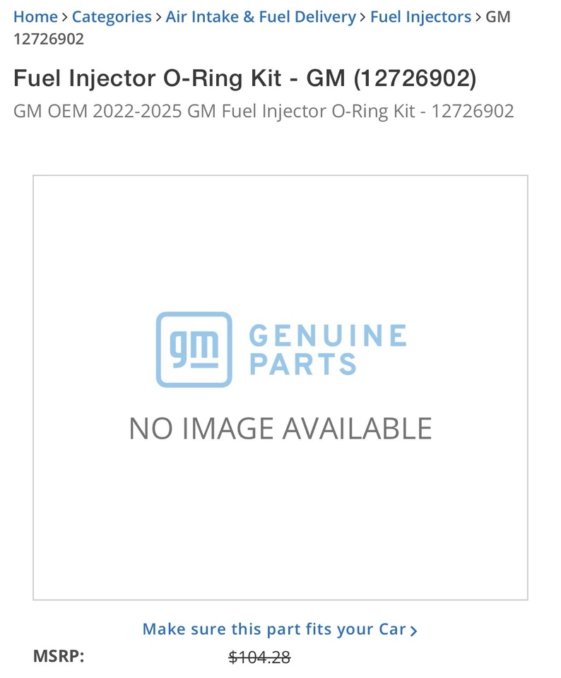 Genuine GM Fuel Injector O-Ring Seal Kit 12726902 21-26 5.3 6.2 engines - Image 2 of 2