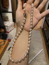 schoeffel 750 Große Akoya Perlen Kette  585 Gelb Gold Verschluss Mit Diamanten