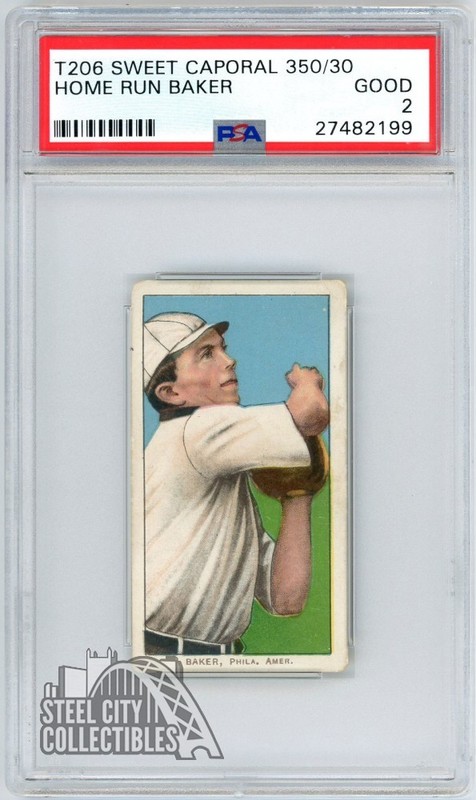 Home Run Baker 1909-11 T206 Sweet Caporal 350/30 Card PSA 2 Good