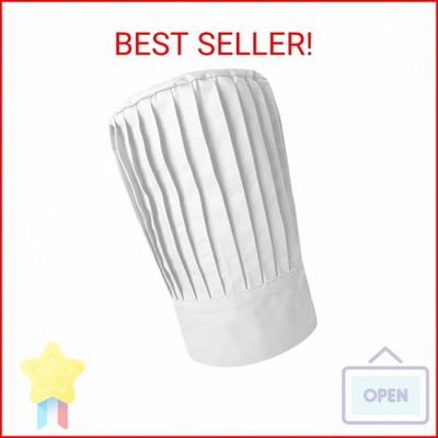 SUNRISE Pleated Tall Chef Hat in White, Adjustable Chef Hat for Cooking, Grillin