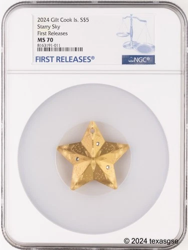2024 Cook Islands Silver 1oz $5 Starry Sky Gilt Ornament NGC MS70 First Release