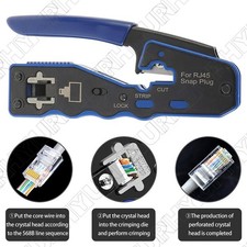 Blue RJ45 Pass Through PRO HD Crimping Tool Crimper Cat 5 5e 6 7 Connector LAN