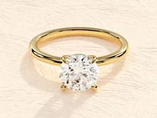 2.20 Ct Round Cut Diamond Lab-Grown Engagement Ring  14K Yellow Gold Finish
