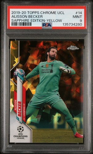 Alisson Becker [Yellow] #14 2019 Topps Chrome UEFA Champions League Sapphire card