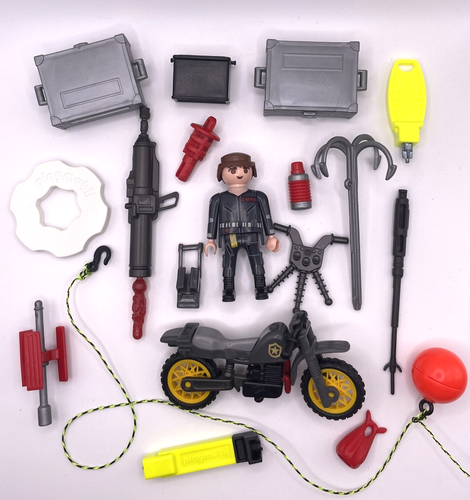 Playmobil Top Agents Spionage Figuren Konvolut – Motorrad, Agent, Gadgets und Zubehör