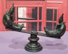 💥 PIERROT Clowns Bronze Brass See Saw Sculpture Similar to Mark Hopkins Style💥