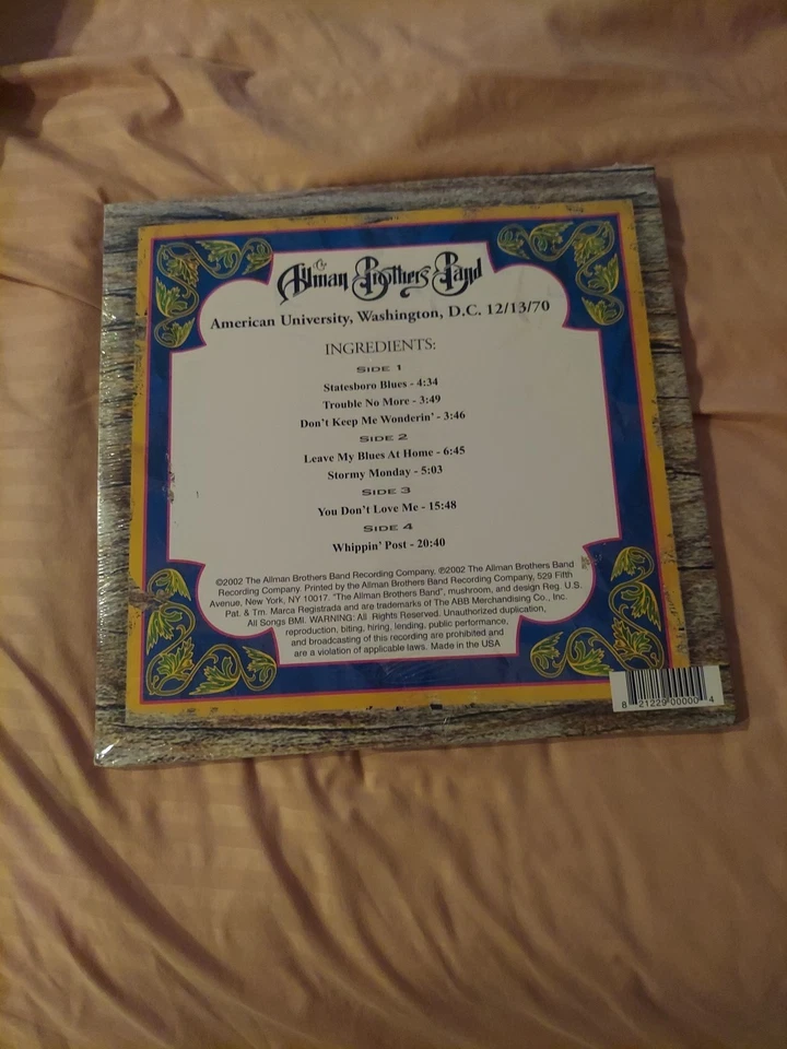 Allman Brothers Band  Newbury 2LP Peach Colered Vinyl  12/13/70 New Sealed - Image 2 of 2