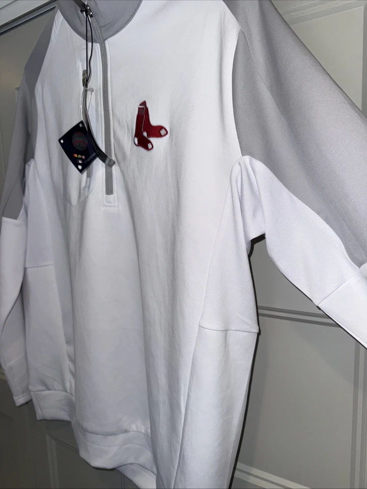 Boston Red Sox Men L WHITE / Red Antigua 1/4 Zip Pullover Stretch Polyester - Image 3 of 4