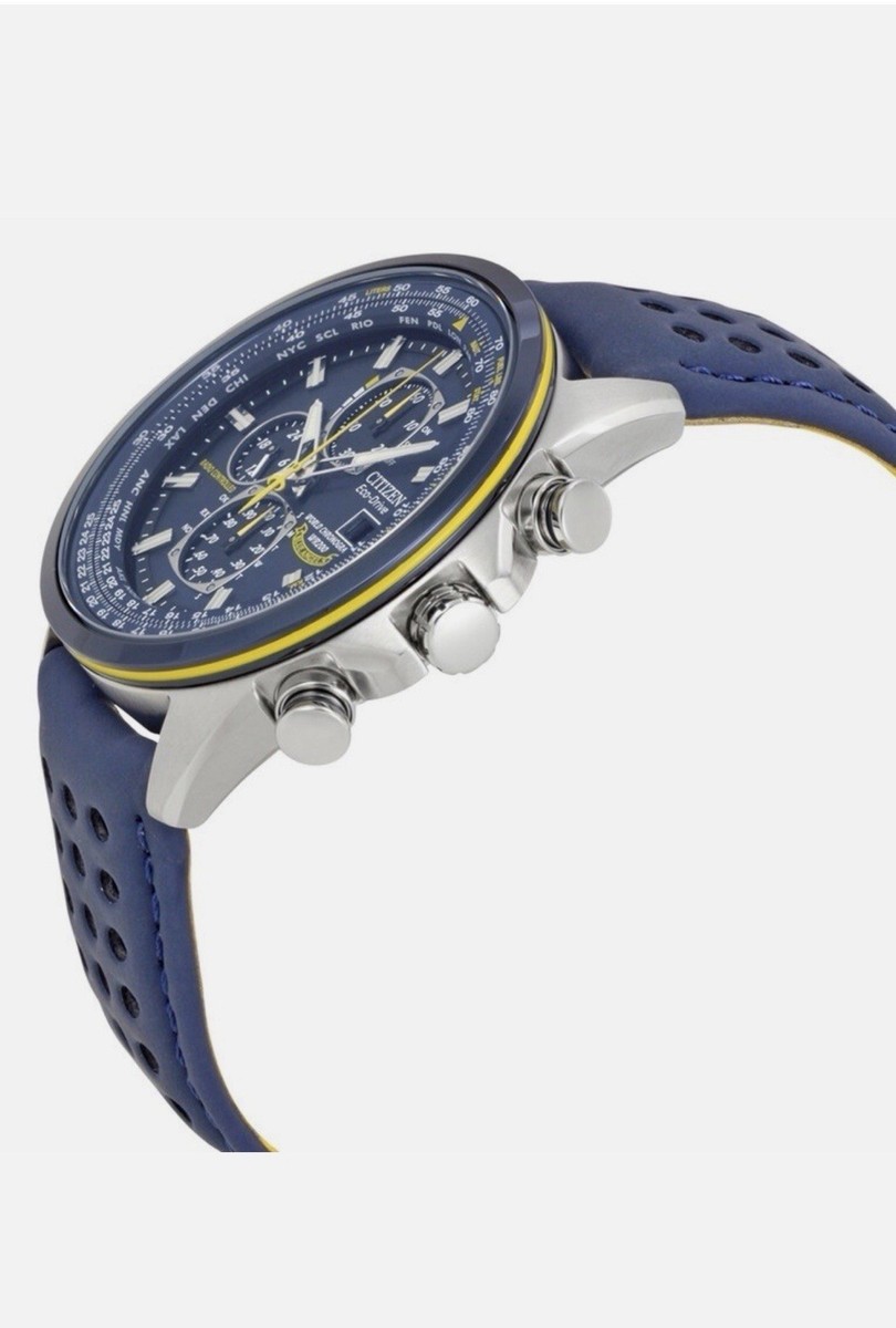 Citizen Eco-Drive Blue Angels A-T World Time Chronograph Blue Leather View 4