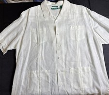 Cubavera Mens Button Up Shirt White Linen Short Sleeve Guayabera Comfy Size 2XL