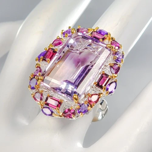 Anillo de plata de ley 925 hecho a mano de 25 quilates + ametrino natural talla 8/R440344 Foto 2 de 4