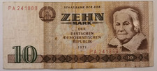 DDR 1971 Deutsche Demokratische Repuplik 10 Mark 6 Ziffern weite Serien-Nr.
