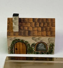 Vtg 1985 Handmade Miniature Wooden Cottage House 2.5 X 2.5” Signed