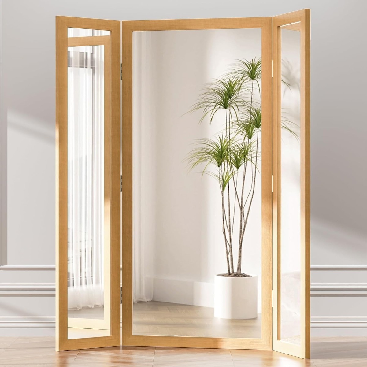Trifold Mirror Full Length with Tempered Glass, 3 Way Oversized