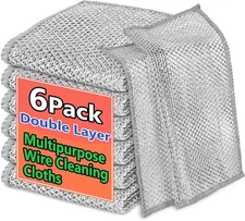 6PCS Double-Layer Wire Dishcloth, Non-Scratch Wire Dishwashing Rags, Multipurpos