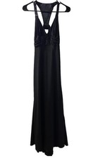 Vtg 90s Jessica McCLintock Gunne Sax Black Satin Rhinestone Gown 3 Prom Dress