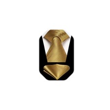 HISDERN Gold Ties for Man Formal Mens Ties and Pocket Square Set Silk Striped...