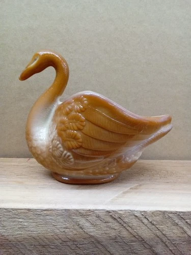 Vtg Fenton Art Glass Caramel Swirl Swan Candy Trinket Dish Figurine