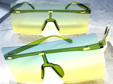 Oversized Classy Modern Retro Shield Party Beach SUNGLASSES Large Green Frame