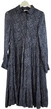 Ganni Maxi Dress Size 34 XS S Blue Long Sleeves Tiered Lined Pleated Festival