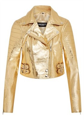 Damen Cropped Jacke Kurz Body Gothic Oberteil Gold Biker Echt Lederjacke