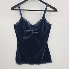 Y2K 90s Apt 9 Velvet Babydoll Camisole Cami Tank Top S Navy Blue Lace WhimsiGoth