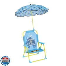 Idea Nuova Batman Kids Outdoor Folding Beach Chair with Umbrella,Portable Cam