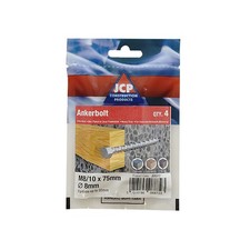 Jcp Fixings Ankerbolts Hexagon Head BZP 8/10 x 75mm - Bag of 4 -