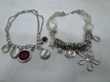 2 Statement Necklaces Multi Strand Charm