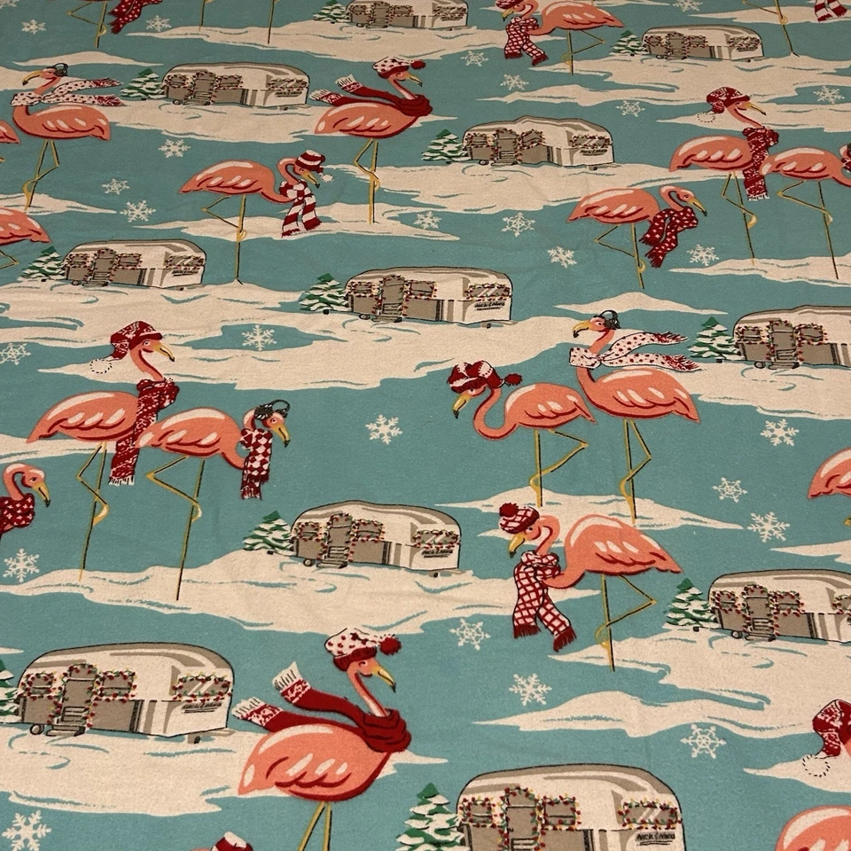 Cámper Nick And Nora Sábana Plana Tamaño Completo Franela Flamenco Navidad Invierno Foto 2 de 4