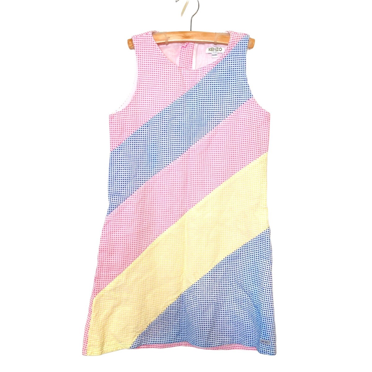 Kenzo Girls' Pink Blue Yellow Pastel Check Seersucker Shift
