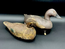 Antique Vintage Wood Duck Decoy Lot Of 2 Wood W/glass Eyes. One Marked ES
