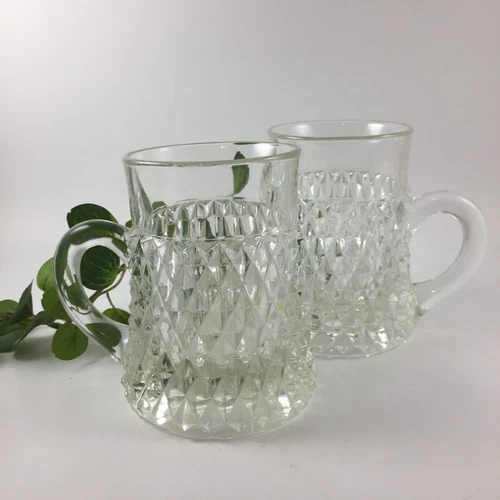 2 Indiana Glass Diamond Point Mugs