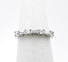 14k White Gold Natural Diamond Wedding Band Anniversary Ring Round Baguette sz6