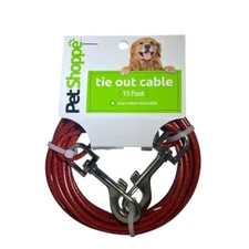 Pet Shoppe 15 Foot Tie Out Cable Vinyl Coated Steel Cable Red Double Clasp