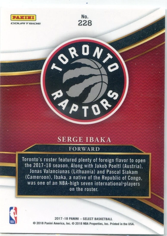2017-18 Panini Select SERGE IBAKA #228 COURTSIDE BASE SP RAPTORS - Image 2 of 2