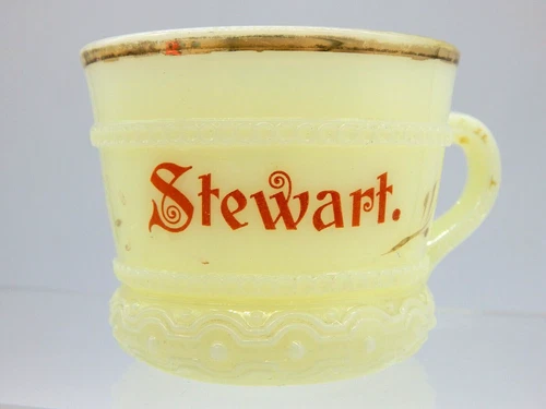 CUSTARD URANIUM GLASS PERSONALIZED Mini Handle Cup "STEWART" - TF733