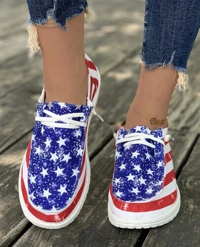 WOMENS US FLAG SNEAKER ATHLETIC CANVAS SHOES. Sz 8. Flat. CUSHION - Image 4 of 4