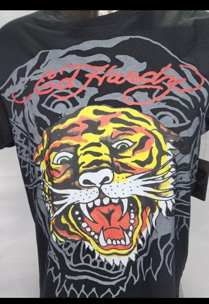 Ed Hardy TIGERS Tシャツ 🔥Ed Hardy RETRO TIGER TEE BLACK SHORT SLEEVE T-Shirt Size