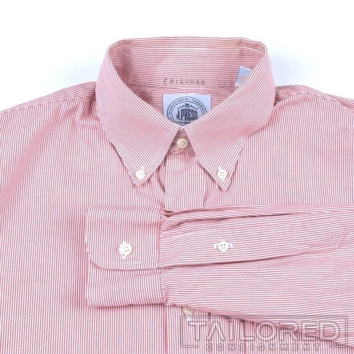 J. PRESS Red Striped OCBD Oxford Cotton Button Down Luxury Dress Shirt