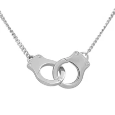 Handcuffs Necklace interlock stainless steel pendant white crystal By Controse