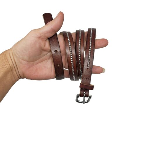 Cintura Cincher in pelle marrone AEO 36" argento magro perline intarsio western glam - Foto 1 di 12