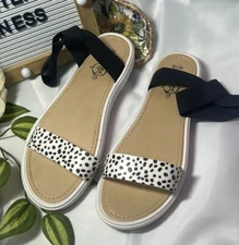 Sole mates women’s sandals shoes stretch ankle strap  flats  Poka Dot 7/8 Size