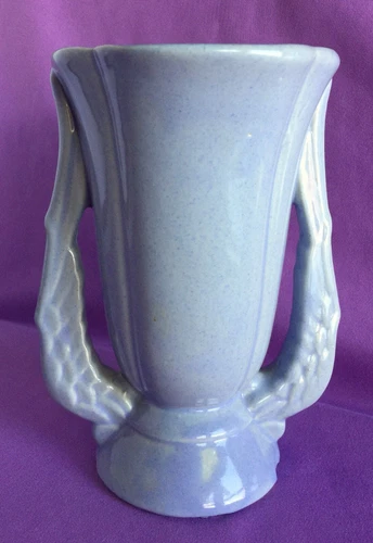 Vintage Niloak Pottery Double Handled Vase Blue Victory