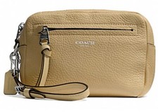 Coach Bleecker Flight Wristlet 51427 Pebbled Leather Camel Silver Hardware NWT