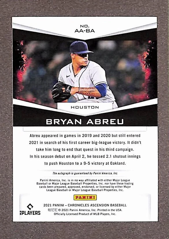 2021 Panini Chronicles Ascension #AA-BA Bryan Abreu Rookie RC Auto Red /100 - Image 2 of 3