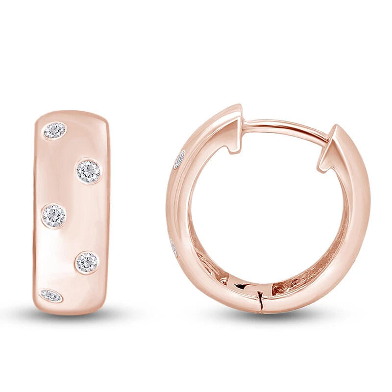 Aretes tipo argolla Huggies redondos de diamantes naturales blancos de 0,12 quilates en oro macizo de 14 K Foto 2 de 4